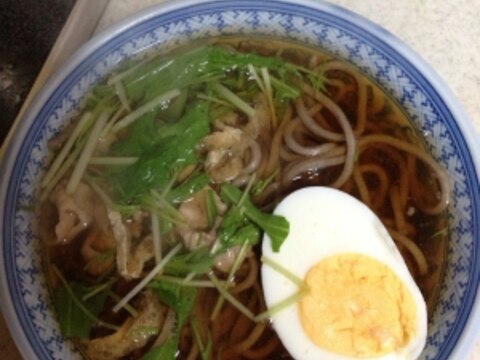 豚肉と水菜のお蕎麦